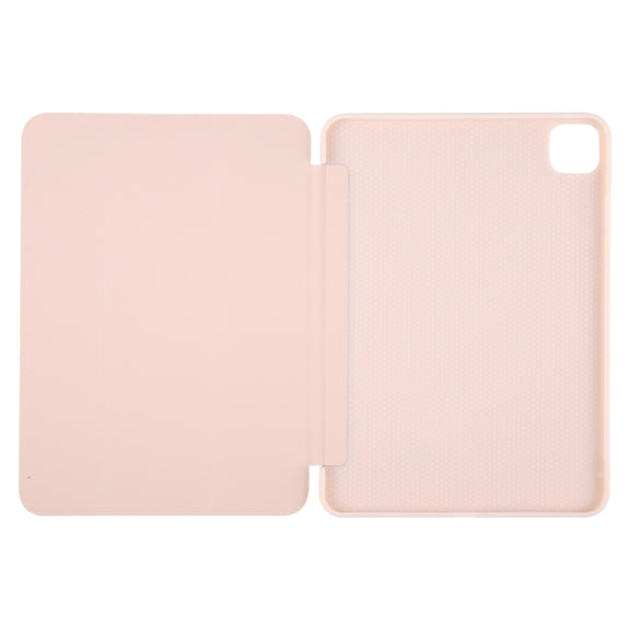 For iPad Pro 11 2024 GEBEI 3-folding Holder Shockproof Flip Leather Tablet Case(Pink)