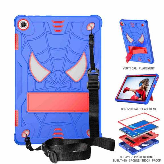 For Lenovo Tab M10 3rd Gen Spider Texture Silicone Hybrid PC Tablet Case with Shoulder Strap(Blue + Red)