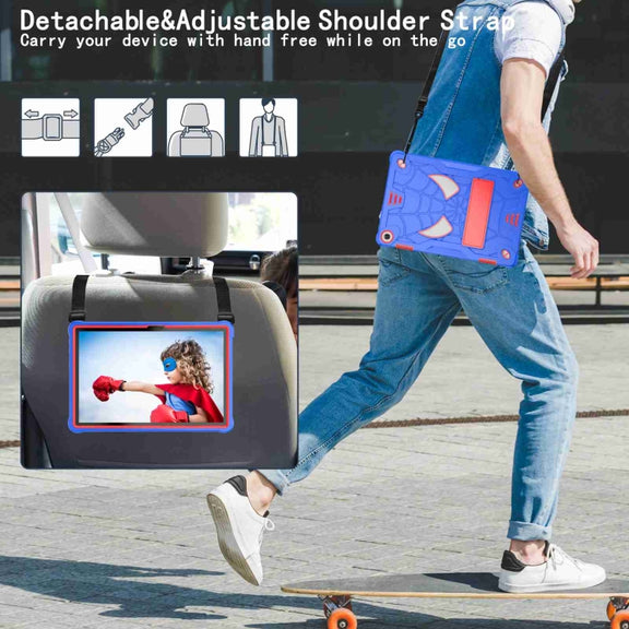For Lenovo Tab M10 3rd Gen Spider Texture Silicone Hybrid PC Tablet Case with Shoulder Strap(Blue + Red)