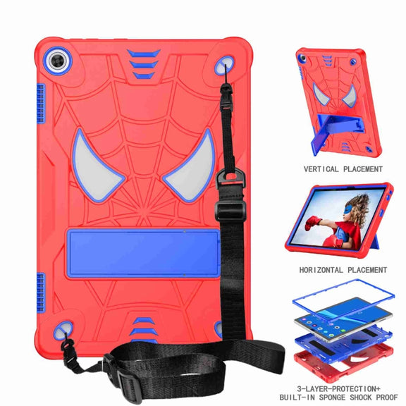 For Lenovo Tab M10 3rd Gen Spider Texture Silicone Hybrid PC Tablet Case with Shoulder Strap(Red + Blue)