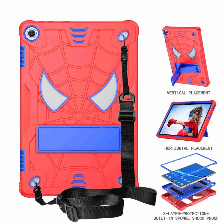 For Lenovo Tab M10 3rd Gen Spider Texture Silicone Hybrid PC Tablet Case with Shoulder Strap(Red + Blue)