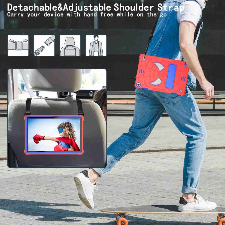 For Lenovo Tab M10 3rd Gen Spider Texture Silicone Hybrid PC Tablet Case with Shoulder Strap(Red + Blue)