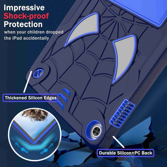 For Lenovo Tab M10 3rd Gen Spider Texture Silicone Hybrid PC Tablet Case with Shoulder Strap(Navy Blue + Blue)