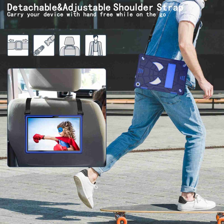 For Lenovo Tab M10 3rd Gen Spider Texture Silicone Hybrid PC Tablet Case with Shoulder Strap(Navy Blue + Blue)