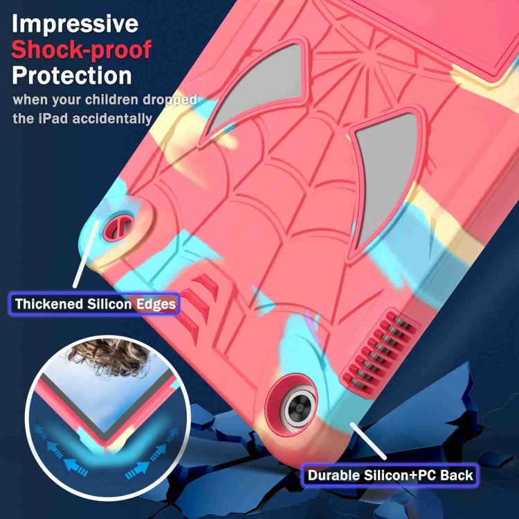 For Lenovo Tab M10 3rd Gen Spider Texture Silicone Hybrid PC Tablet Case with Shoulder Strap(Camouflage + Rose Red)