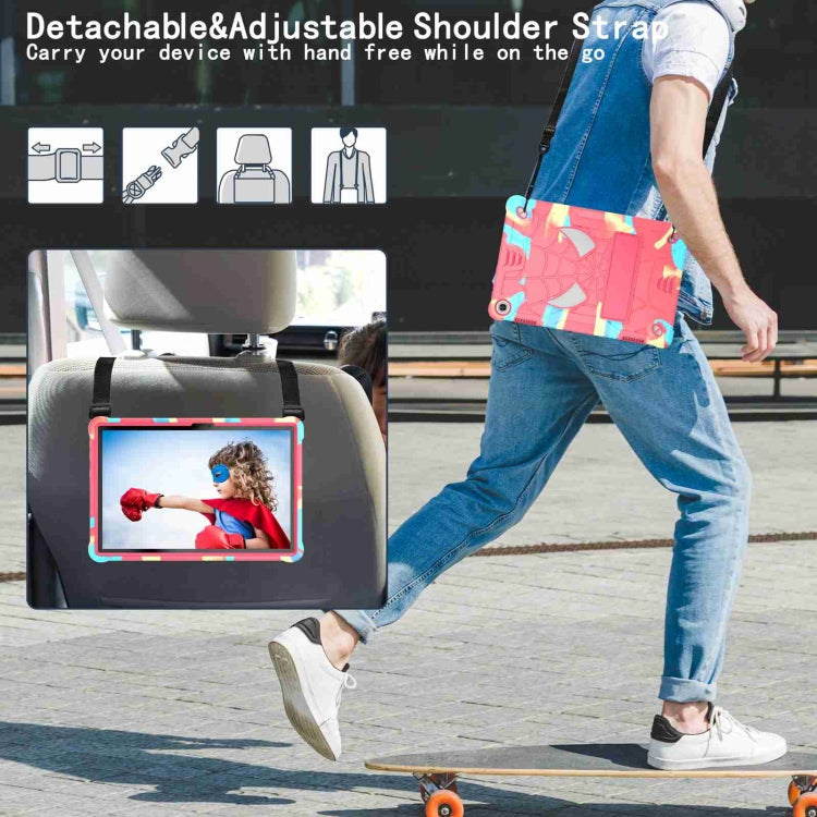 For Lenovo Tab M10 3rd Gen Spider Texture Silicone Hybrid PC Tablet Case with Shoulder Strap(Camouflage + Rose Red)