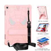 For Lenovo Tab M10 3rd Gen Spider Texture Silicone Hybrid PC Tablet Case with Shoulder Strap(Rose Gold)