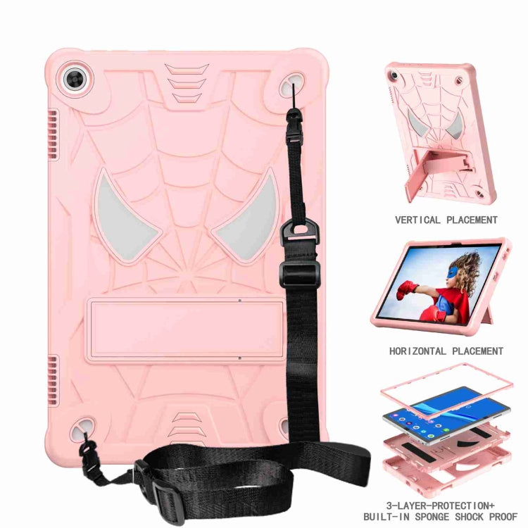 For Lenovo Tab M10 3rd Gen Spider Texture Silicone Hybrid PC Tablet Case with Shoulder Strap(Rose Gold)