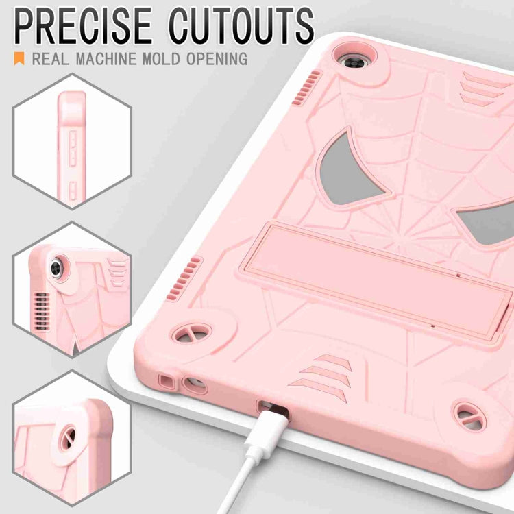 For Lenovo Tab M10 3rd Gen Spider Texture Silicone Hybrid PC Tablet Case with Shoulder Strap(Rose Gold)