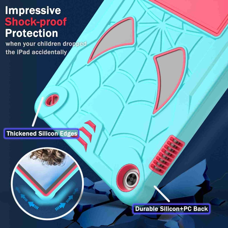 For Lenovo Tab M10 3rd Gen Spider Texture Silicone Hybrid PC Tablet Case with Shoulder Strap(Mint Green + Rose Red)