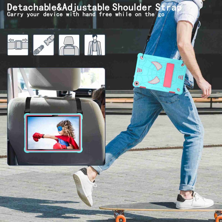 For Lenovo Tab M10 3rd Gen Spider Texture Silicone Hybrid PC Tablet Case with Shoulder Strap(Mint Green + Rose Red)