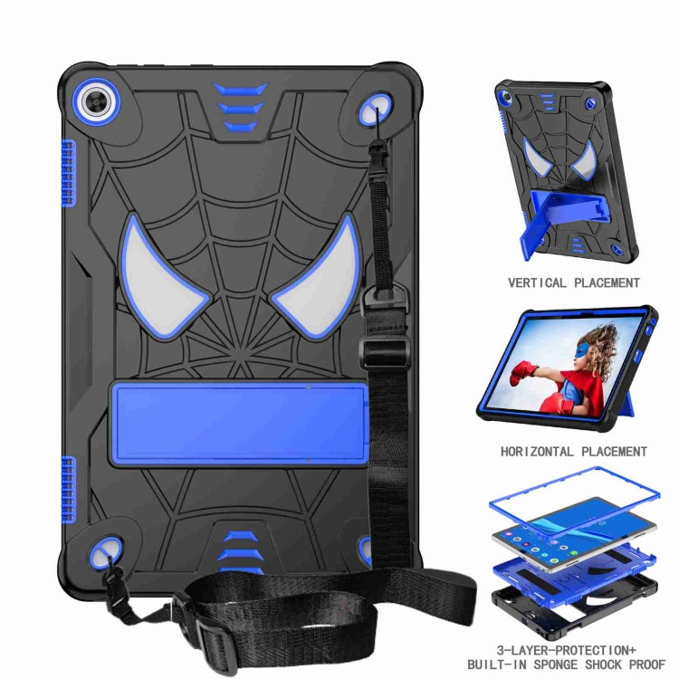 For Lenovo Tab M10 3rd Gen Spider Texture Silicone Hybrid PC Tablet Case with Shoulder Strap(Black + Blue)