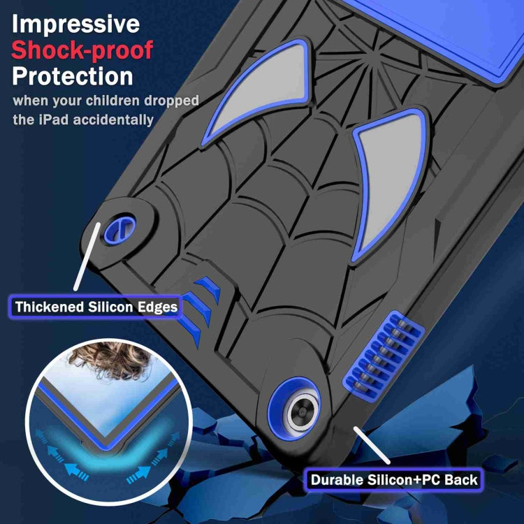 For Lenovo Tab M10 3rd Gen Spider Texture Silicone Hybrid PC Tablet Case with Shoulder Strap(Black + Blue)
