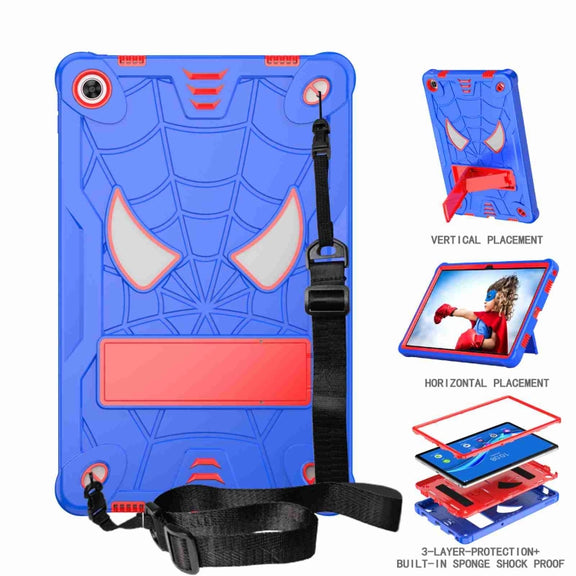 For Lenovo Tab M10 Plus 10.6 3rd Gen 2022 Spider Texture Silicone Hybrid PC Tablet Case with Shoulder Strap(Blue + Red)