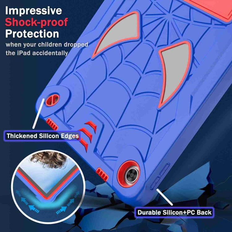 For Lenovo Tab M10 Plus 10.6 3rd Gen 2022 Spider Texture Silicone Hybrid PC Tablet Case with Shoulder Strap(Blue + Red)