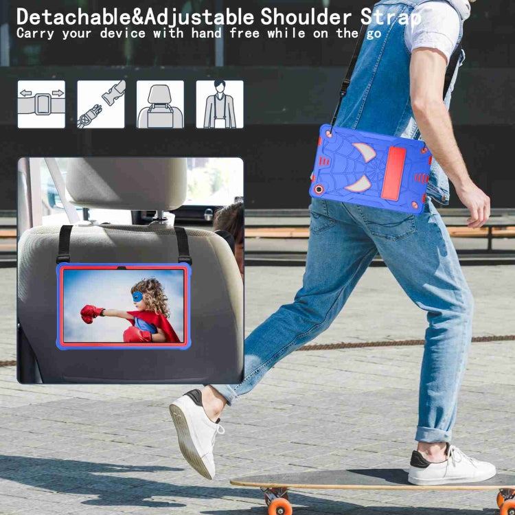For Lenovo Tab M10 Plus 10.6 3rd Gen 2022 Spider Texture Silicone Hybrid PC Tablet Case with Shoulder Strap(Blue + Red)
