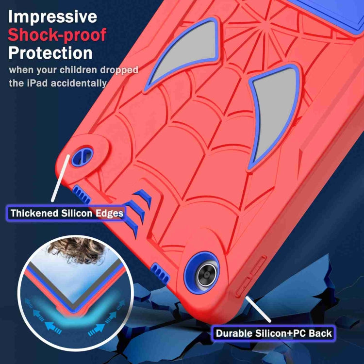For Lenovo Tab M10 Plus 10.6 3rd Gen 2022 Spider Texture Silicone Hybrid PC Tablet Case with Shoulder Strap(Red + Blue)