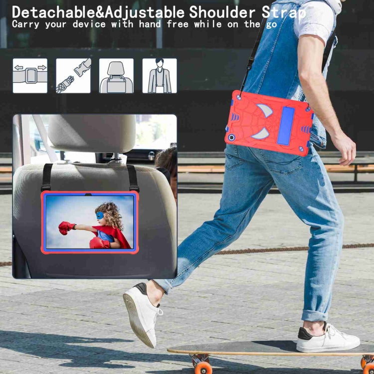 For Lenovo Tab M10 Plus 10.6 3rd Gen 2022 Spider Texture Silicone Hybrid PC Tablet Case with Shoulder Strap(Red + Blue)
