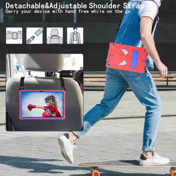 For Lenovo Tab M10 Plus 10.6 3rd Gen 2022 Spider Texture Silicone Hybrid PC Tablet Case with Shoulder Strap(Red + Blue)