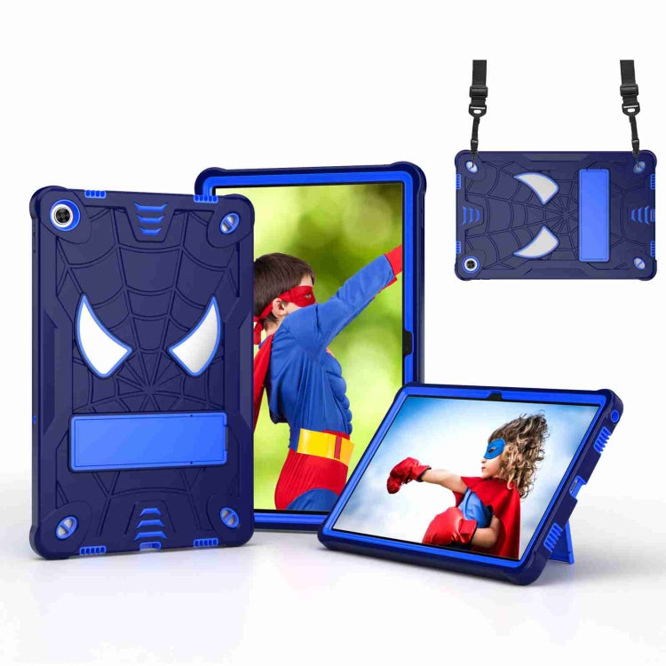 For Lenovo Tab M10 Plus 10.6 3rd Gen 2022 Spider Texture Silicone Hybrid PC Tablet Case with Shoulder Strap(Navy Blue + Blue)