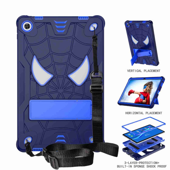 For Lenovo Tab M10 Plus 10.6 3rd Gen 2022 Spider Texture Silicone Hybrid PC Tablet Case with Shoulder Strap(Navy Blue + Blue)