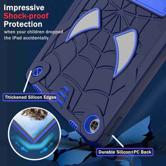 For Lenovo Tab M10 Plus 10.6 3rd Gen 2022 Spider Texture Silicone Hybrid PC Tablet Case with Shoulder Strap(Navy Blue + Blue)