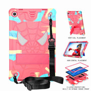 For Lenovo Tab M10 Plus 10.6 3rd Gen 2022 Spider Texture Silicone Hybrid PC Tablet Case with Shoulder Strap(Camouflage + Rose Red)