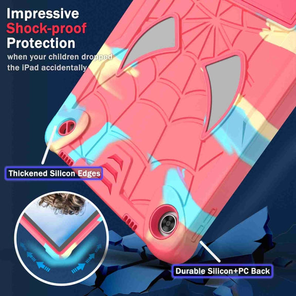 For Lenovo Tab M10 Plus 10.6 3rd Gen 2022 Spider Texture Silicone Hybrid PC Tablet Case with Shoulder Strap(Camouflage + Rose Red)