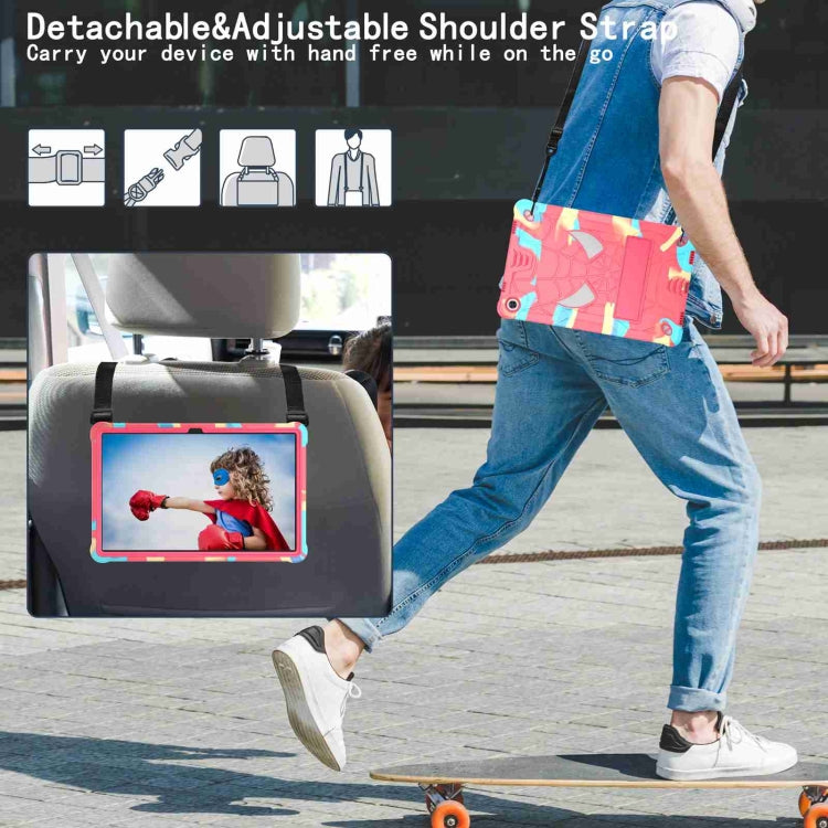 For Lenovo Tab M10 Plus 10.6 3rd Gen 2022 Spider Texture Silicone Hybrid PC Tablet Case with Shoulder Strap(Camouflage + Rose Red)