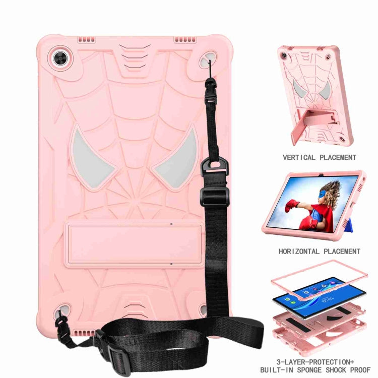 For Lenovo Tab M10 Plus 10.6 3rd Gen 2022 Spider Texture Silicone Hybrid PC Tablet Case with Shoulder Strap(Rose Gold)