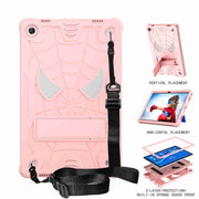 For Lenovo Tab M10 Plus 10.6 3rd Gen 2022 Spider Texture Silicone Hybrid PC Tablet Case with Shoulder Strap(Rose Gold)