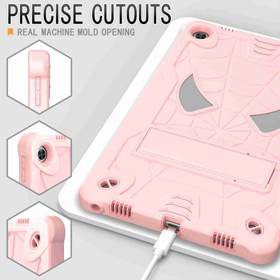For Lenovo Tab M10 Plus 10.6 3rd Gen 2022 Spider Texture Silicone Hybrid PC Tablet Case with Shoulder Strap(Rose Gold)