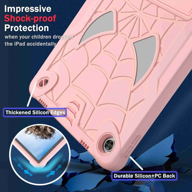 For Lenovo Tab M10 Plus 10.6 3rd Gen 2022 Spider Texture Silicone Hybrid PC Tablet Case with Shoulder Strap(Rose Gold)