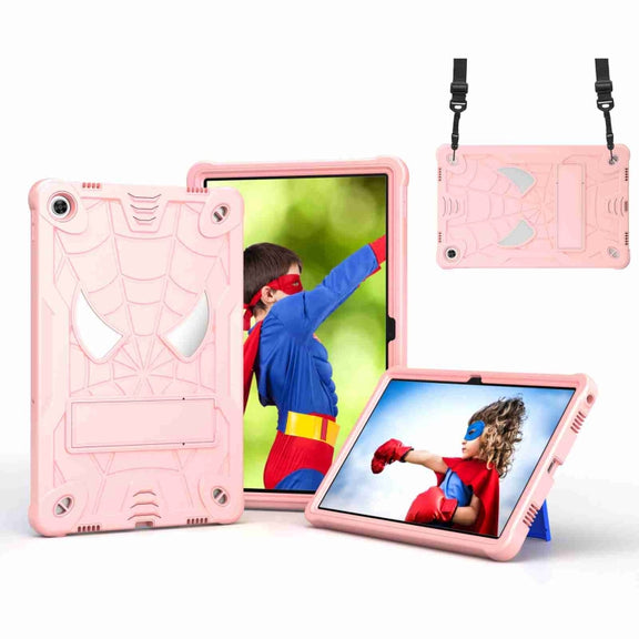 For Lenovo Tab M10 Plus 10.6 3rd Gen 2022 Spider Texture Silicone Hybrid PC Tablet Case with Shoulder Strap(Rose Gold)