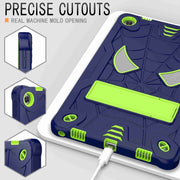For Lenovo Tab M10 Plus 10.6 3rd Gen 2022 Spider Texture Silicone Hybrid PC Tablet Case with Shoulder Strap(Navy Blue + Yellow Green)