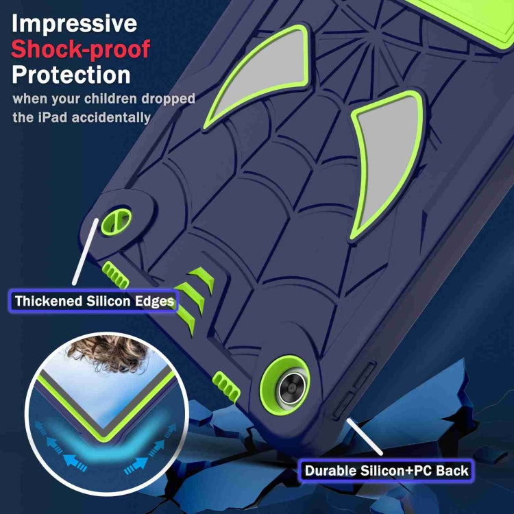 For Lenovo Tab M10 Plus 10.6 3rd Gen 2022 Spider Texture Silicone Hybrid PC Tablet Case with Shoulder Strap(Navy Blue + Yellow Green)