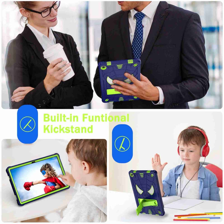 For Lenovo Tab M10 Plus 10.6 3rd Gen 2022 Spider Texture Silicone Hybrid PC Tablet Case with Shoulder Strap(Navy Blue + Yellow Green)
