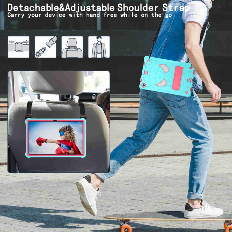 For Lenovo Tab M10 Plus 10.6 3rd Gen 2022 Spider Texture Silicone Hybrid PC Tablet Case with Shoulder Strap(Mint Green + Rose Red)