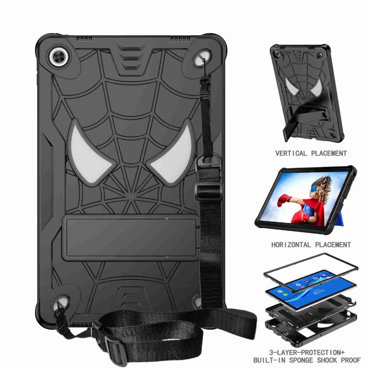For Lenovo Tab M10 Plus 10.6 3rd Gen 2022 Spider Texture Silicone Hybrid PC Tablet Case with Shoulder Strap(Black)