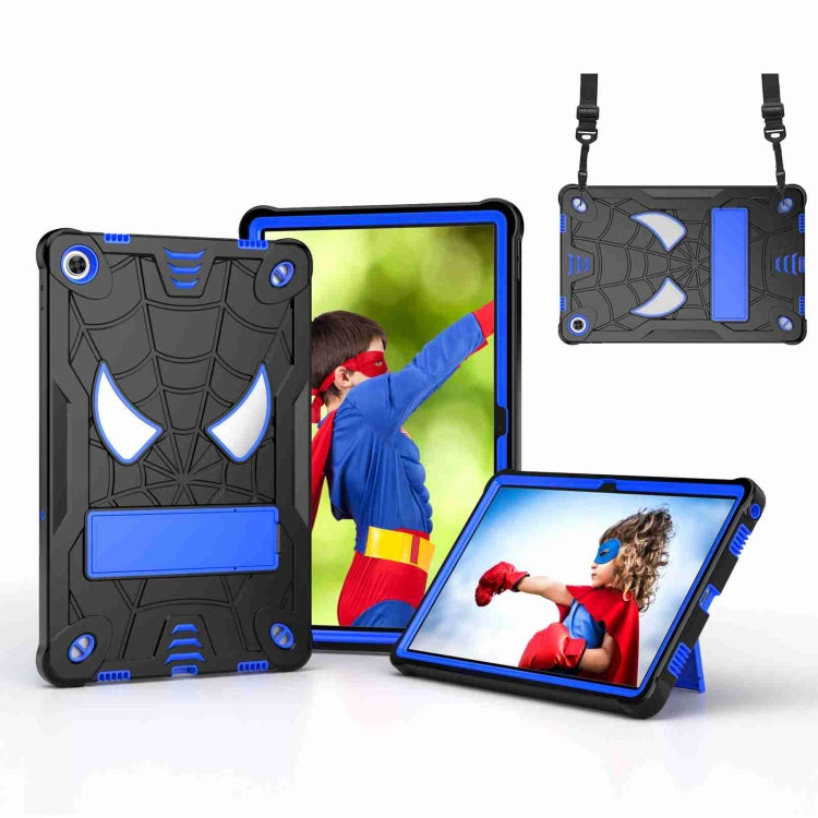 For Lenovo Tab M10 Plus 10.6 3rd Gen 2022 Spider Texture Silicone Hybrid PC Tablet Case with Shoulder Strap(Black + Blue)