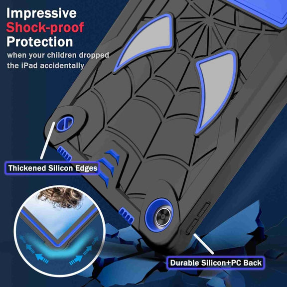 For Lenovo Tab M10 Plus 10.6 3rd Gen 2022 Spider Texture Silicone Hybrid PC Tablet Case with Shoulder Strap(Black + Blue)