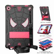 For Lenovo Tab M10 Plus 10.6 3rd Gen 2022 Spider Texture Silicone Hybrid PC Tablet Case with Shoulder Strap(Black + Rose Red)