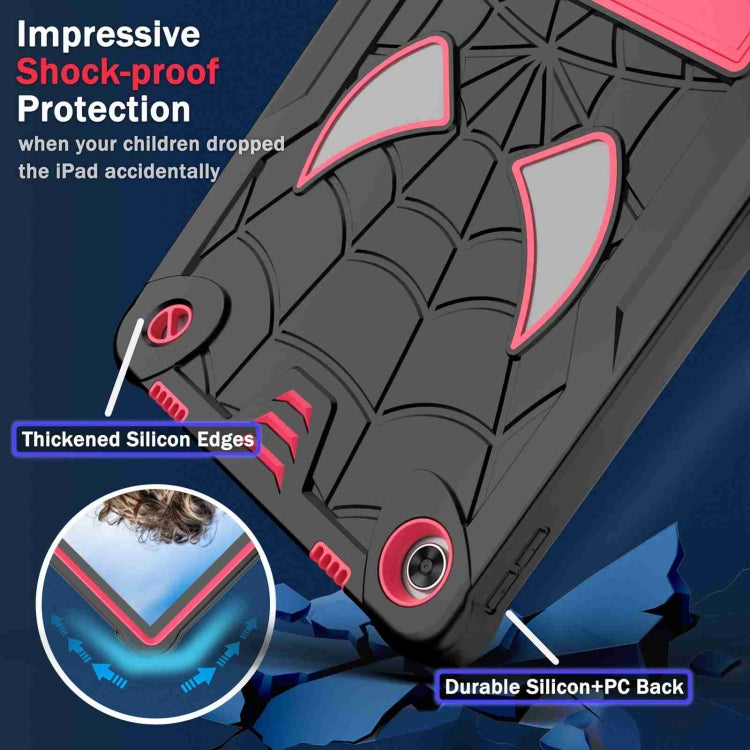 For Lenovo Tab M10 Plus 10.6 3rd Gen 2022 Spider Texture Silicone Hybrid PC Tablet Case with Shoulder Strap(Black + Rose Red)