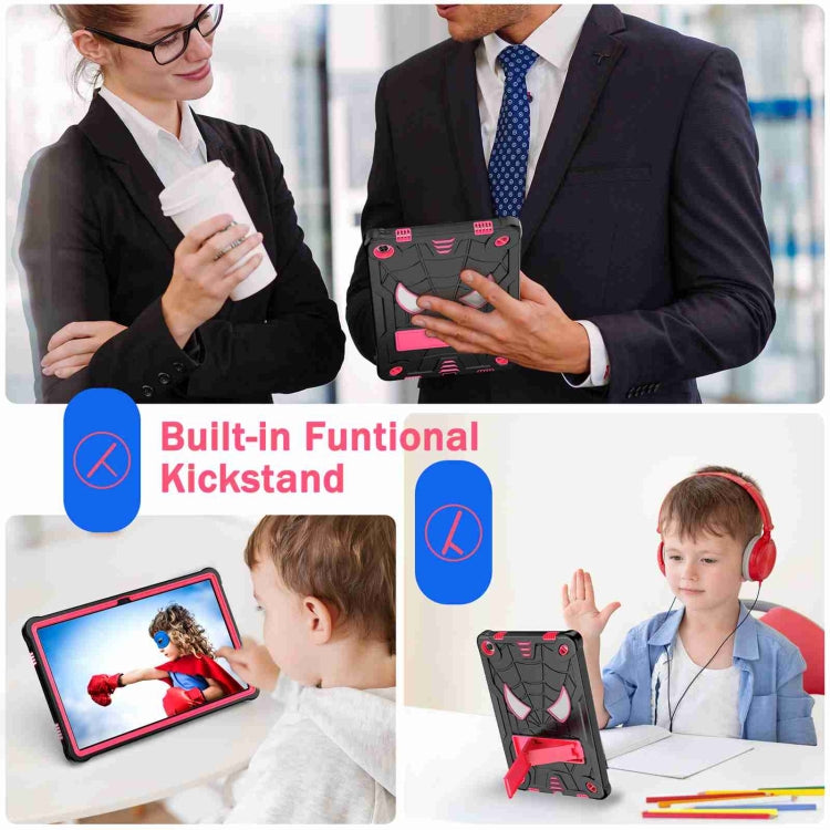 For Lenovo Tab M10 Plus 10.6 3rd Gen 2022 Spider Texture Silicone Hybrid PC Tablet Case with Shoulder Strap(Black + Rose Red)