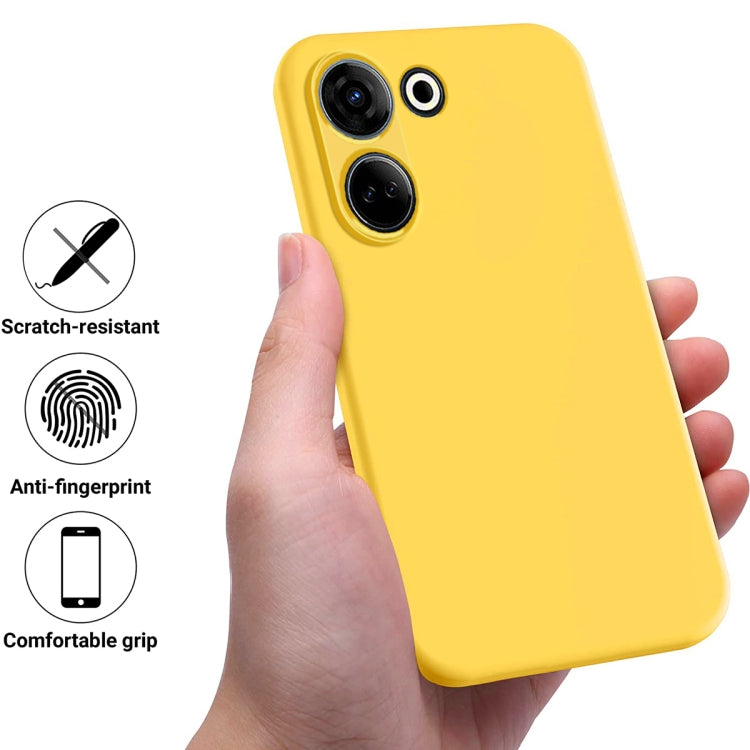 For Tecno Camon 20 Pro 4G Pure Color Liquid Silicone Shockproof Phone Case(Yellow)