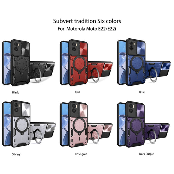 For Motorola Moto E22 / E22i CD Texture Sliding Camshield Magnetic Holder Phone Case(Silver)