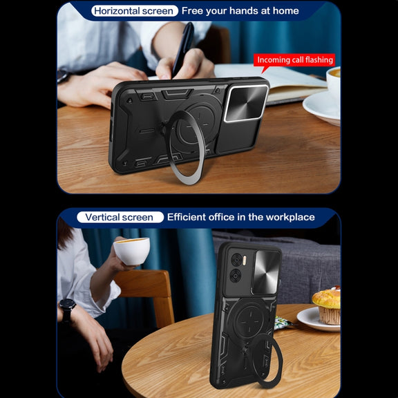 For Motorola Moto E22 / E22i CD Texture Sliding Camshield Magnetic Holder Phone Case(Silver)