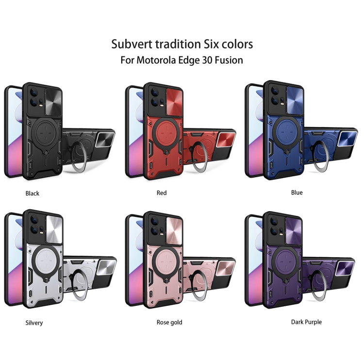 For Motorola Edge 30 Fusion CD Texture Sliding Camshield Magnetic Holder Phone Case(Red)