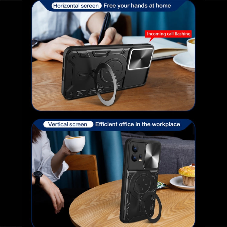 For Motorola Edge 30 Fusion CD Texture Sliding Camshield Magnetic Holder Phone Case(Blue)