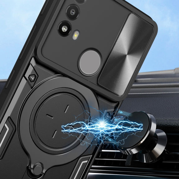 For Motorola Moto E20 / E30 / E40 CD Texture Sliding Camshield Magnetic Holder Phone Case(Silver)